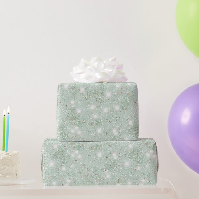 Papel De Presente Aniversário Brilho Falso Verde Menta (Presentes para festas)