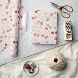 Papel De Presente Aniversário Cerejas Vermelhas Creme