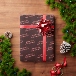 Papel De Presente Aniversário Chic Preto e Vermelho Confete