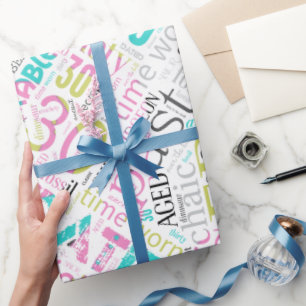 Papel De Presente Aniversário Cloud Word Trinta Rosa ID266