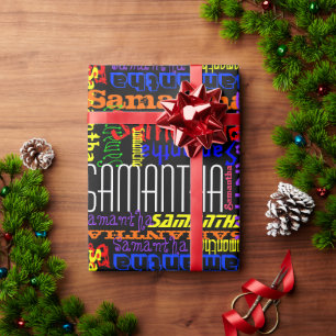 Papel De Presente Aniversário Colagem de Nome Personalizado Colorid