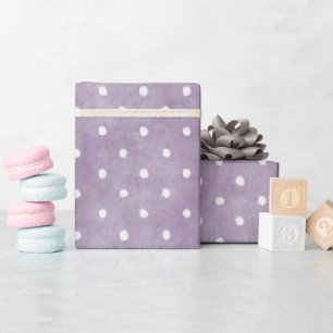 Papel De Presente Aniversário com Pontos Polka Brancos Lavanda