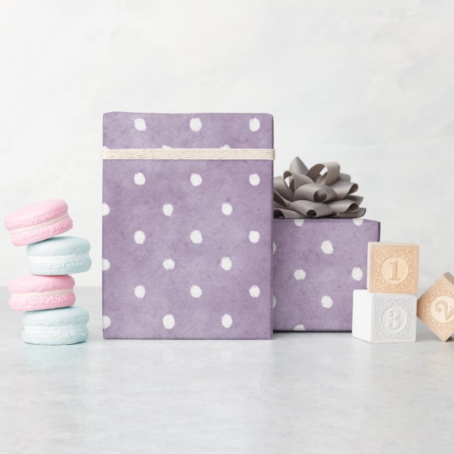 Papel De Presente Aniversário com Pontos Polka Brancos Lavanda (Chá de bebê)