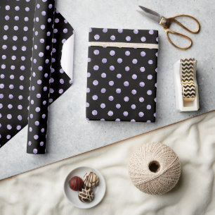 Papel De Presente Aniversário com Pontos Roxos e Pretos
