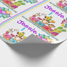 Papel De Presente Aniversário Comboio Animal Personalizar Nome e Ida