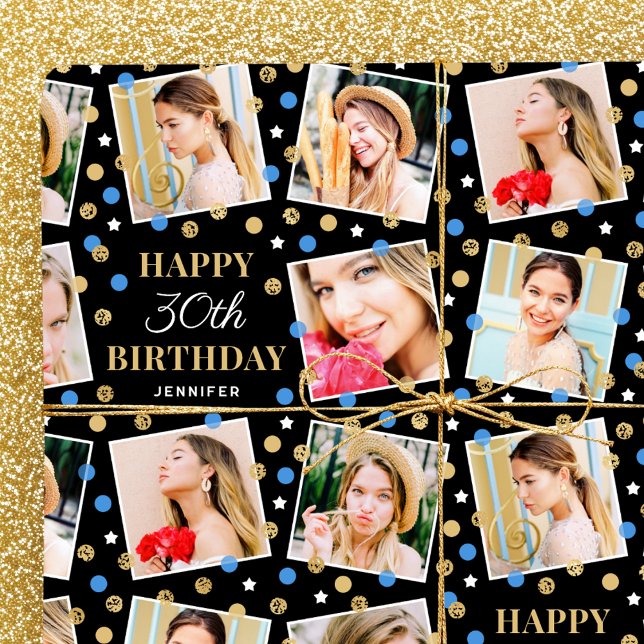 Papel De Presente Aniversário Confetti Nome Personalizado Colagem de (Criador carregado)