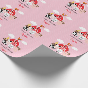 Papel De Presente Aniversário (cor-de-rosa) bonito dos animais de