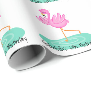 Papel De Presente Aniversário cor-de-rosa do flamingo do