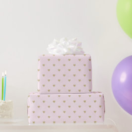 Papel De Presente Aniversário Corações com Brilho Rosa Dourado Menin
