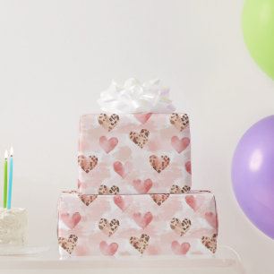Papel De Presente Aniversário Corações de Caubói Rosa Ocidental Crem