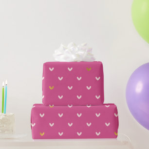 Papel De Presente Aniversário Corações Rosa Dourado Chic