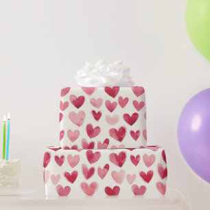 Papel De Presente Aniversário Corações Rosa Vermelho Menina Creme