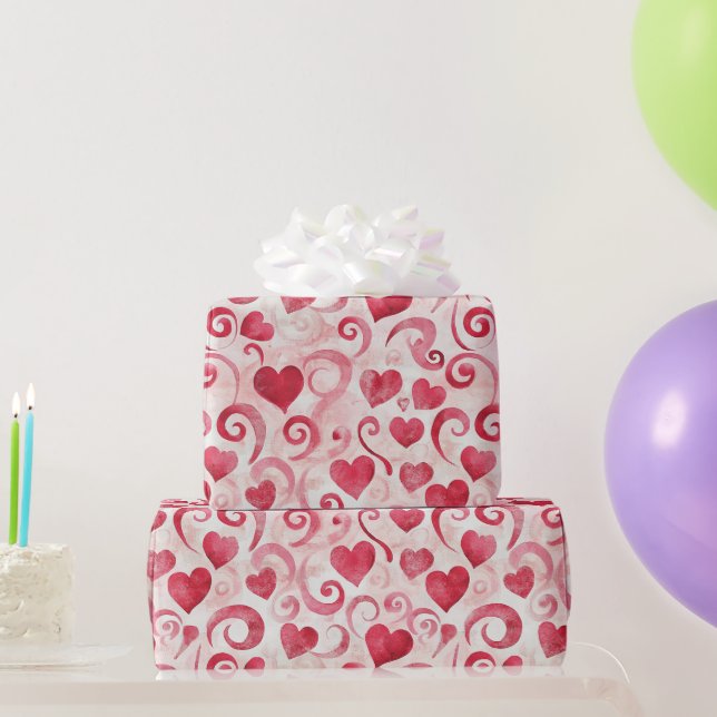Papel De Presente Aniversário Corações Vermelhos (Presentes para festas)