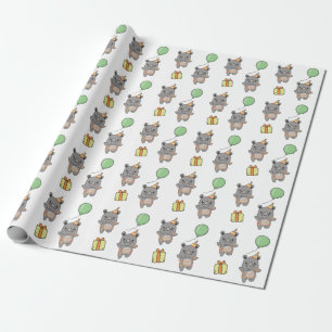 Papel De Presente Aniversário Cute Rhino para Crianças Festa de aniv