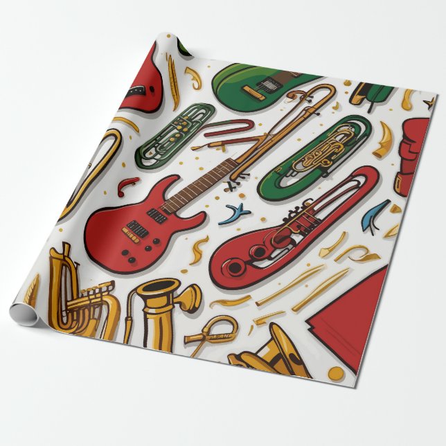 Papel De Presente Aniversário da Celebração Musical de Notas e Instr (Desenrolado)