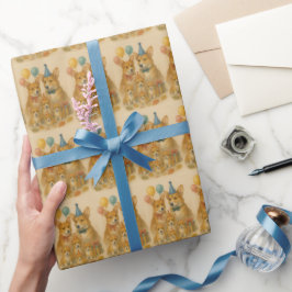 Papel De Presente Aniversário da Família Elegante Corgi