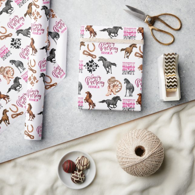 Papel De Presente Aniversário da Garota do Cavalo Bonita (Artesanato)