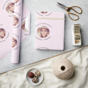 Papel De Presente Aniversário da Menina da Foto Rosa