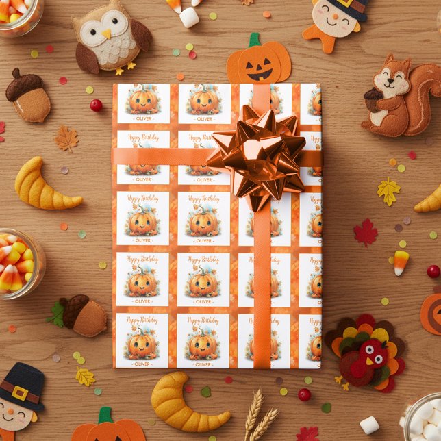 Papel De Presente Aniversário da Pequena Abóbora Fofa (Criador carregado)