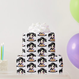 Papel De Presente Aniversário da Pizza da Menina de Anime Roxo