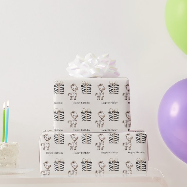 Papel De Presente Aniversário da Zebra Safari (Presentes para festas)