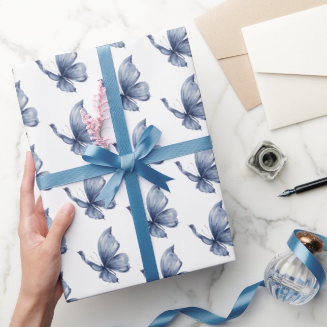 Papel De Presente Aniversário das Borboletas Azuis Lindas (Presentear)
