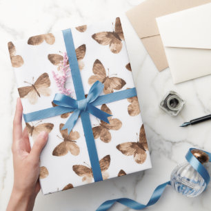 Papel De Presente Aniversário das Borboletas de Primavera Castanho B