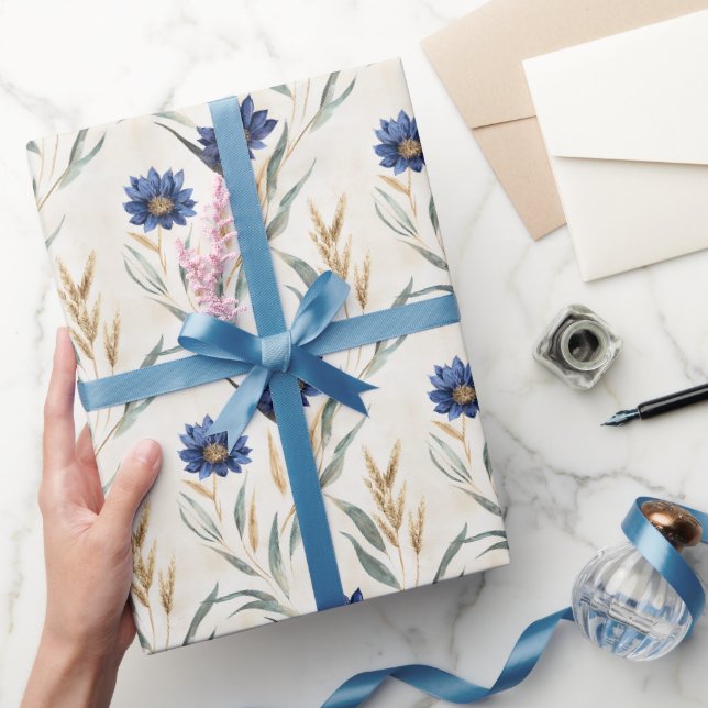 Papel De Presente Aniversário das Flores Azuis (Presentear)