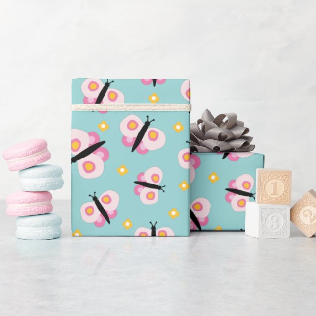 Papel De Presente Aniversário das Meninas Borboleta (Chá de bebê)