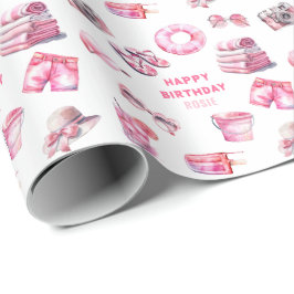 Papel De Presente Aniversário das Meninas de Verão Rosa legal