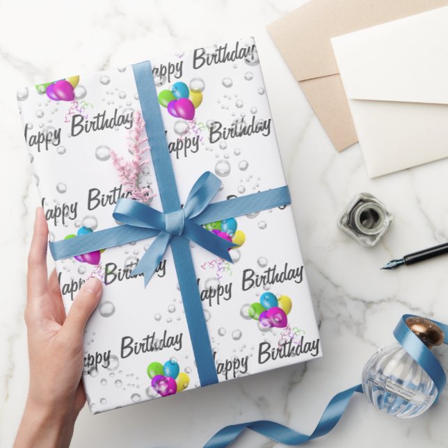 Papel De Presente Aniversário das Rainhas e Balões de Branco (Presentear)