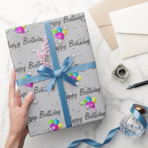 Papel De Presente Aniversário das Rainhas e Balões de Cinza