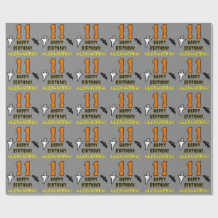 Papel De Presente Aniversário de 11: Tema de Halloween assustador, N