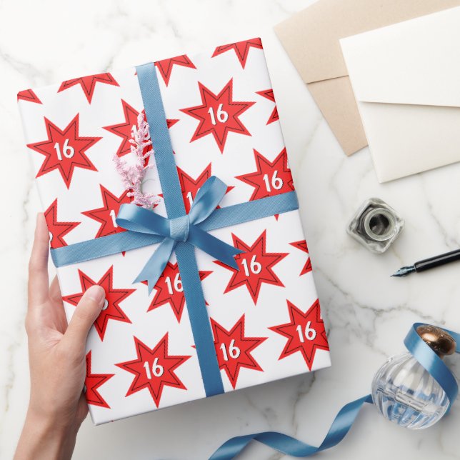 Papel De Presente Aniversário de 16 anos Estrela Vermelha (Presentear)