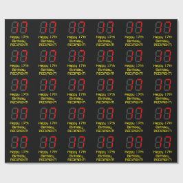 Papel De Presente Aniversário de 17 anos: Relógio Digital Vermelho E