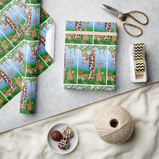 Papel De Presente Aniversário de 1 ano Animais da Selva (Artesanato)