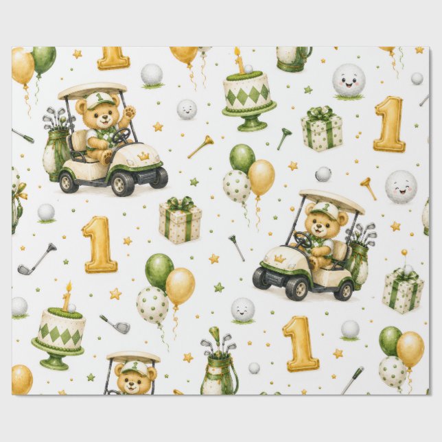 Papel De Presente Aniversário de 1 ano de Golfe   Vamos Par-Tee  (Aberto)