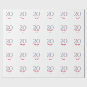 PAPEL DE PRESENTE ANIVERSÁRIO DE 20 ANOS PÊSSEGO AZUL NEON NOME RETR