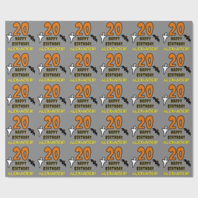 Papel De Presente Aniversário de 20 anos: Tema Assustador de Hallowe (Aberto)