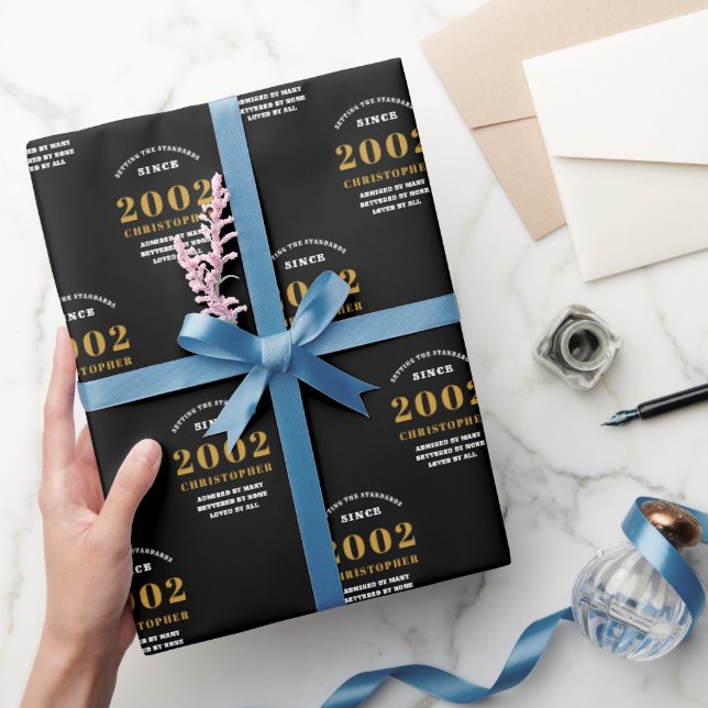 Papel De Presente aniversário de 21 anos 2002 Black Dourado Add Name (Presentear)