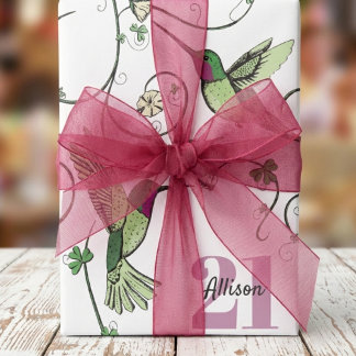 Papel De Presente Aniversário de 21 anos Beija-flores Verde Irlandês