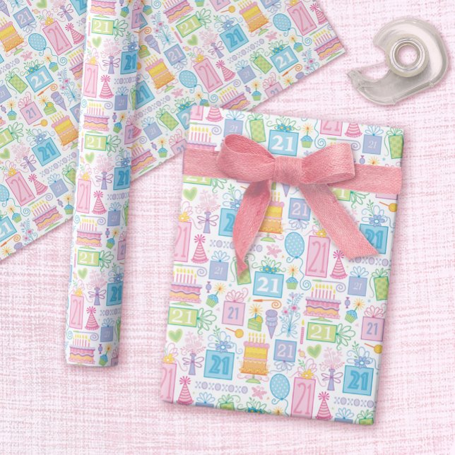 Papel De Presente aniversário de 21 anos Bonito Girly Floral (Criador carregado)