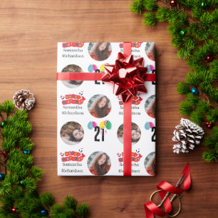 Papel De Presente Aniversário de 21 anos de Colagem de Fotografias M