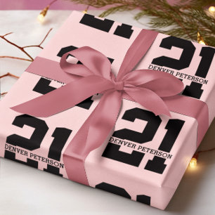 Papel De Presente Aniversário de 21 anos de Nome Personalizado Rosa