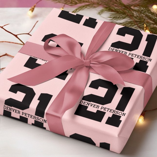 Papel De Presente Aniversário de 21 anos de Nome Personalizado Rosa  (Criador carregado)