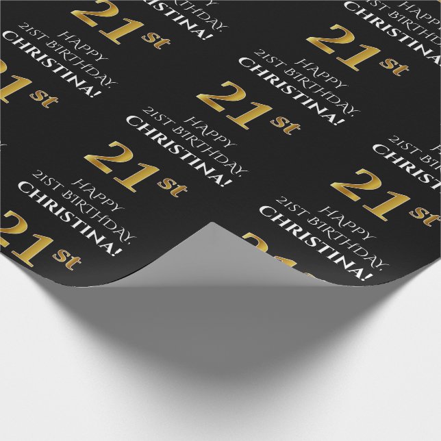 Papel De Presente aniversário de 21 anos: Elegante, preto, aspecto D (Ponta)