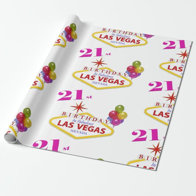 Papel De Presente aniversário de 21 anos em Las Vegas Wrappaper (Desenrolado)