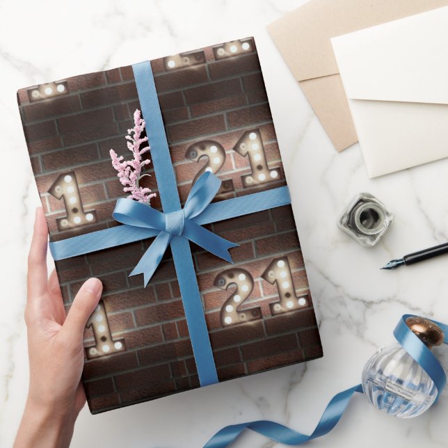 Papel De Presente aniversário de 21 anos marquee luzes no tijolo (Presentear)