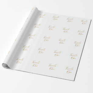 Papel De Presente Aniversário de 21 anos minimalista branco e Dourad