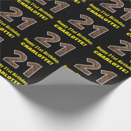 Papel De Presente aniversário de 21 anos: Nome e Padrão "21" do Grai